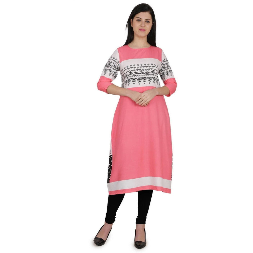 Kanoor Women's pink A Line Round Neck kurti