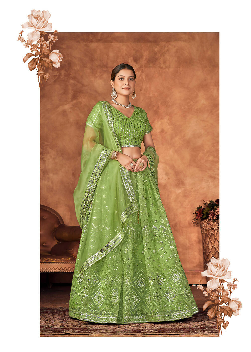 Wedding Designer Parrot Organza lehengha Choli - Anbazaar - Distacart