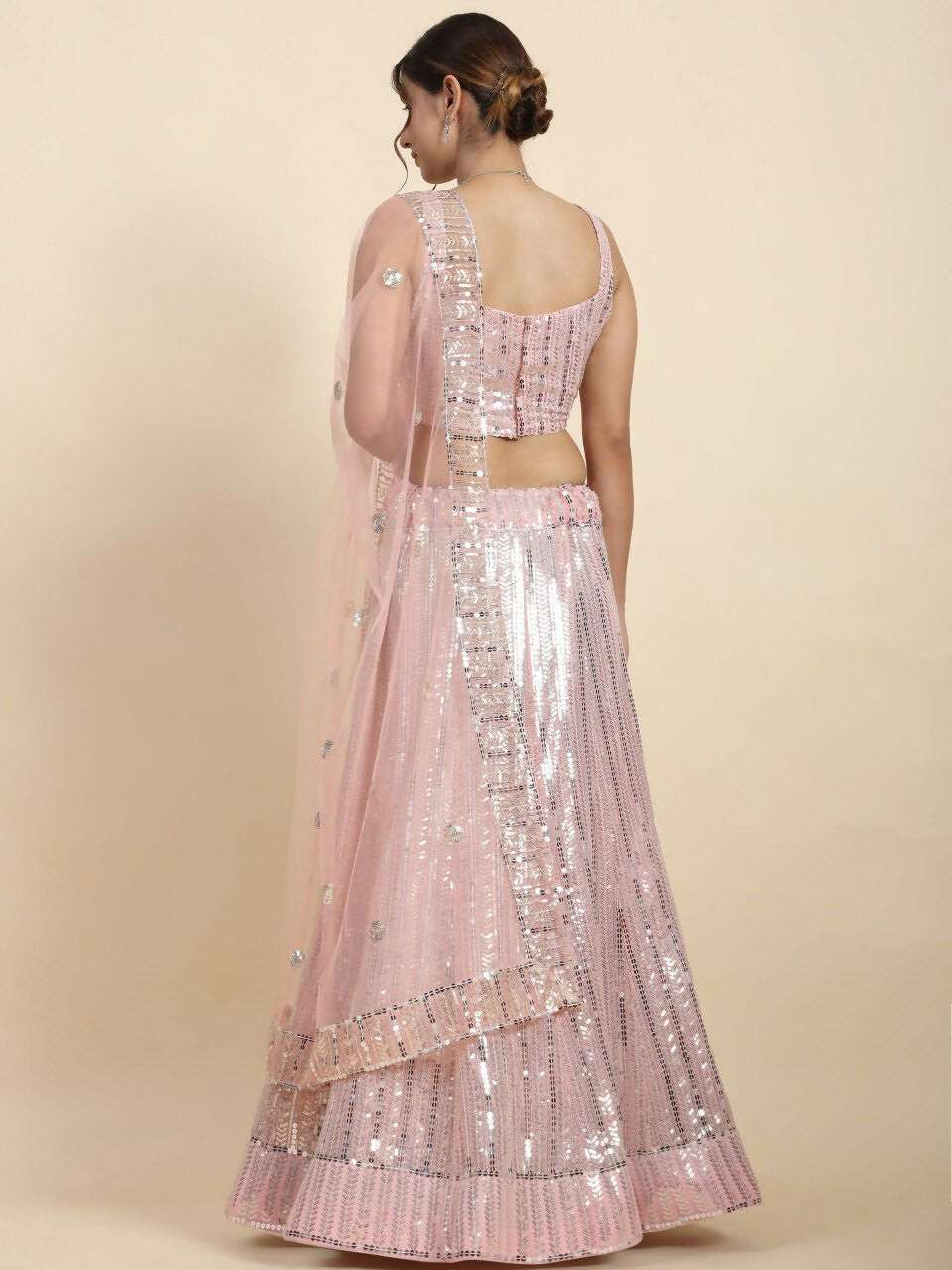 Jyoti Fashion Premium Pink Faux Georgette 3MM & 7MM Sequins Embroidery Lehenga Choli with Dupatta