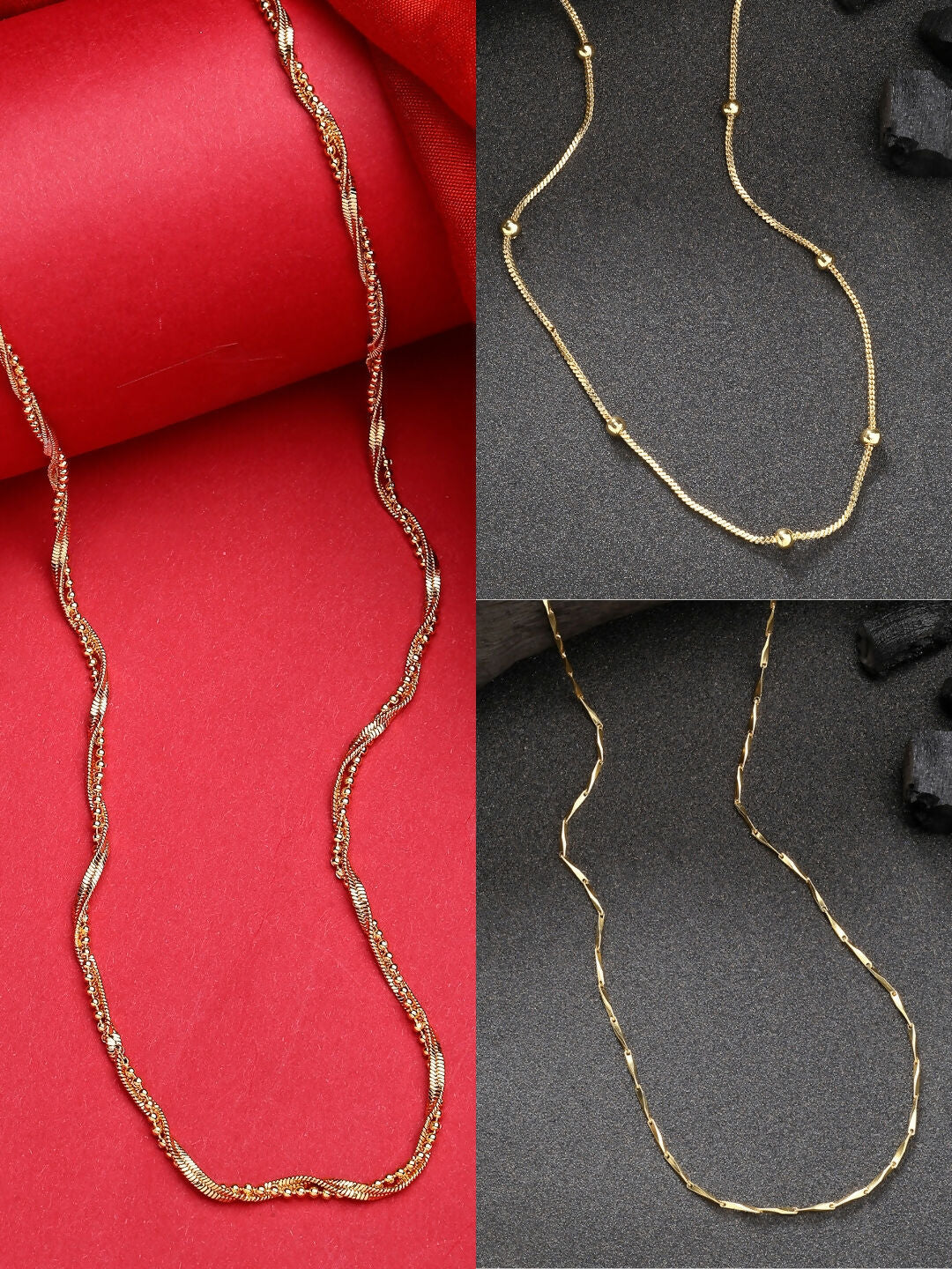 NVR Women's Set of 3 Gold-Polished Minimal Chain