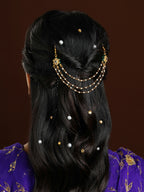 Ruby Raang Gold Green Meenakari & Pearl Hair Jewelry
