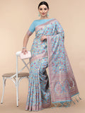 Blue Silk Blend Woven Design Saree With Unstitched Blouse Piece - Aloki