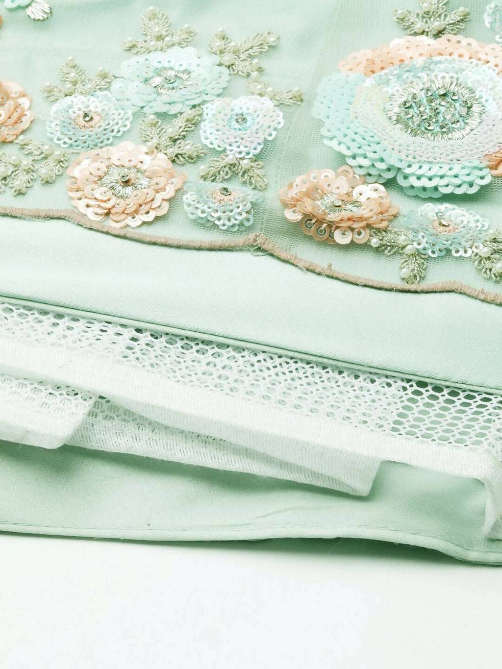 House of Panchhi Sea Green Net Sequins and Zarkan embroidery Lehenga choli & Dupatta