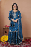 Teeya Creation Blue Color Vichitra Silk Wedding Wear Trending Salwar Suit - Distacart
