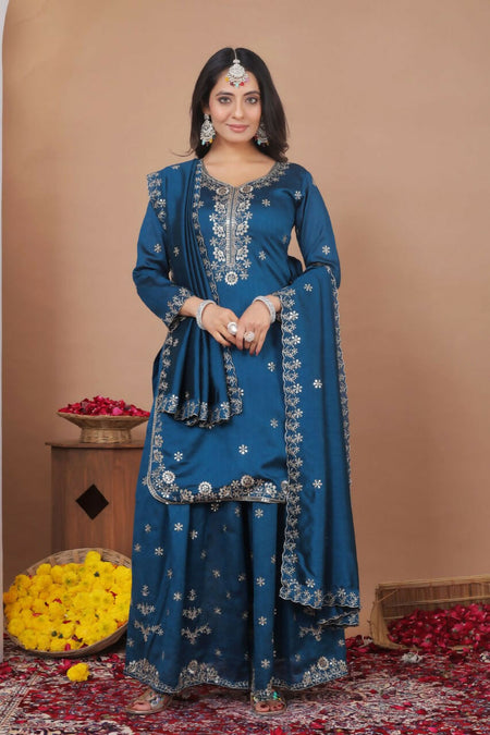 Teeya Creation Blue Color Vichitra Silk Wedding Wear Trending Salwar Suit