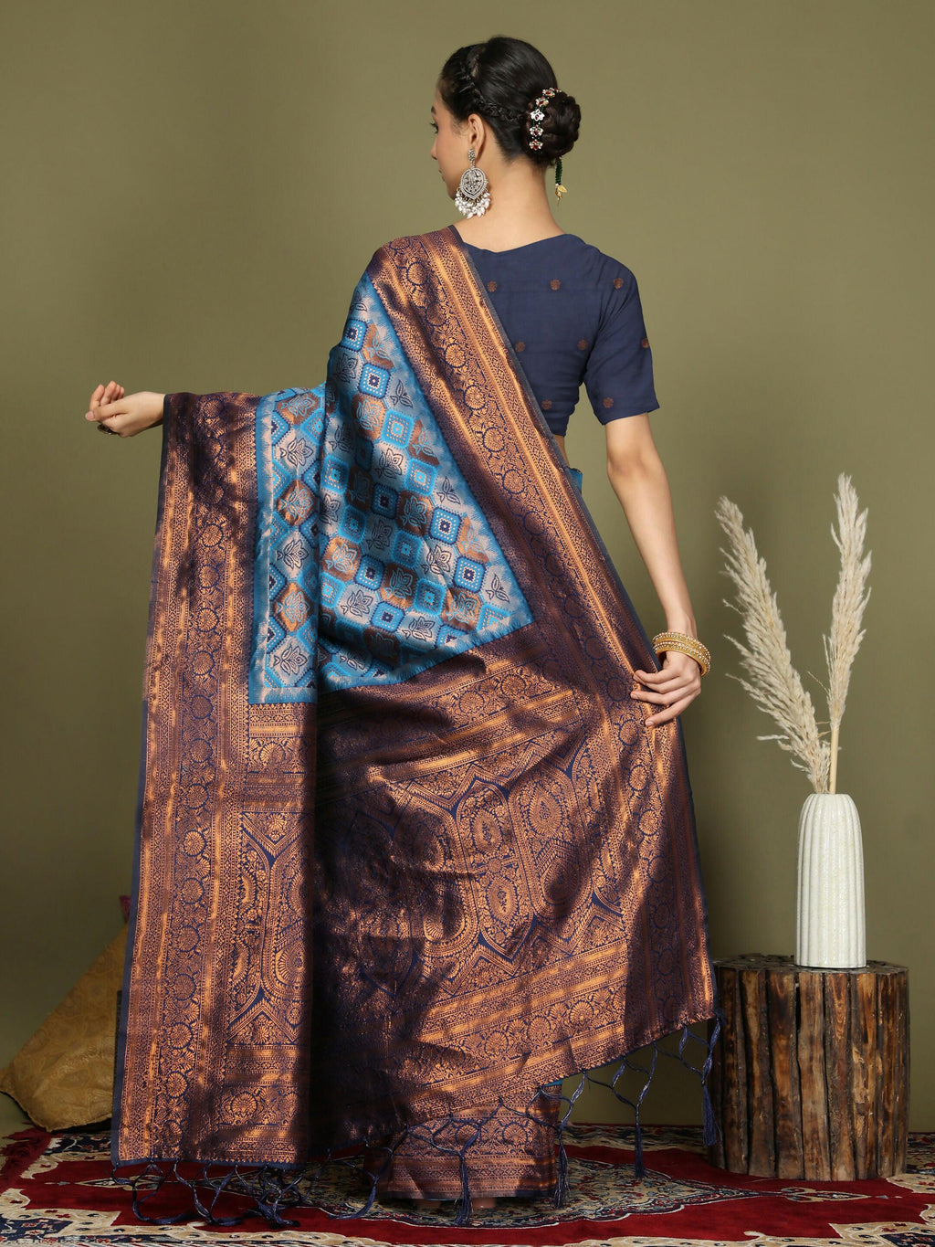 Shree Shyam Fashion Lichi Silk Sky Blue Saree - Distacart