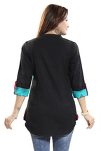 Snehal Creations Luscious Light Rama Cotton Printed Tunic Top With Roll On Sleeves - Distacart