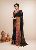 Joban Fashion Black Cotton Blend Handloom Saree