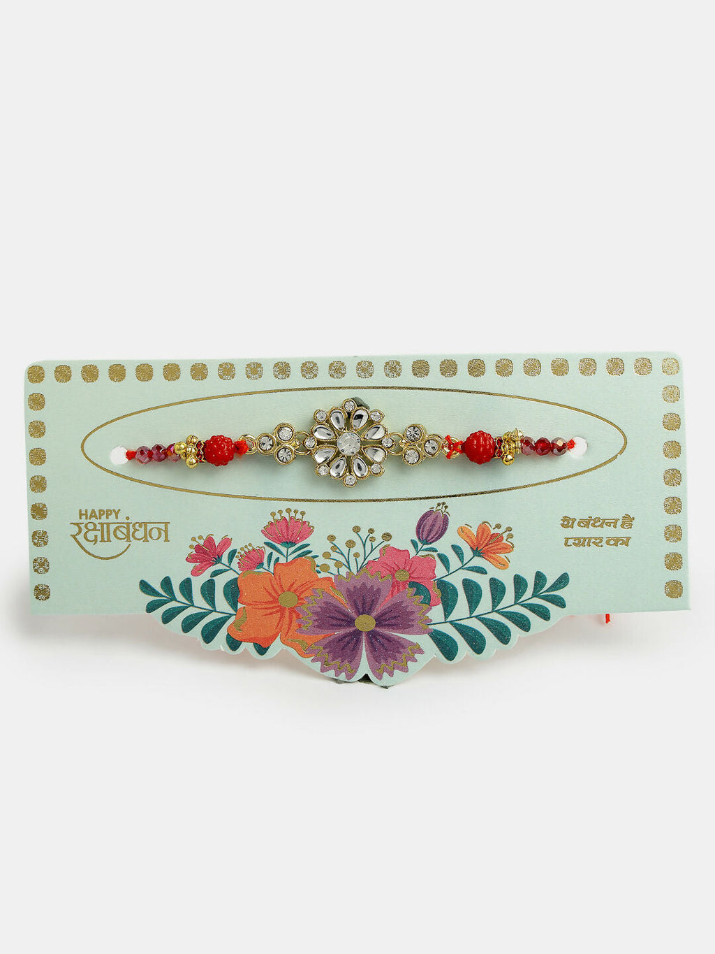 NVR Men Gold-Toned Stone-Studded Rakhi With Roli Chawal - Distacart