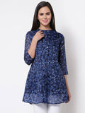 Myshka Women's Trendy Organza Printed Printed 3/4 Sleeve Round Neck Casual Multicolor Tunic