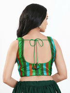 Joban Fashion Green Multi Brocade Padded Blouse With Square Neck Sleeveless - Distacart