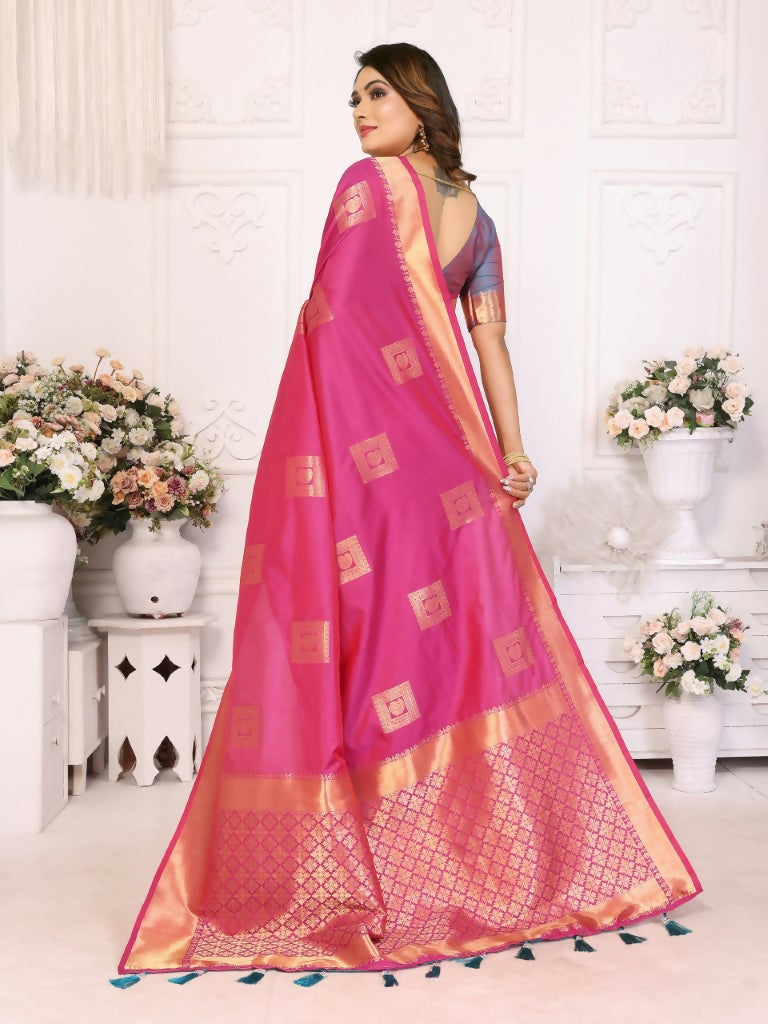 Anaita Rani Pink Soft Silk With Zari Weaving Borders Saree With Blouse