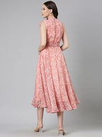 Souchii Peach Floral Chiffon Dress