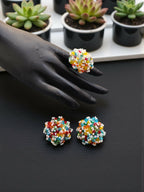 Inhanns Rangmani Crystal Duo – Adjustable Ring + Statement Earrings Set - Multicolor 2 - Distacart
