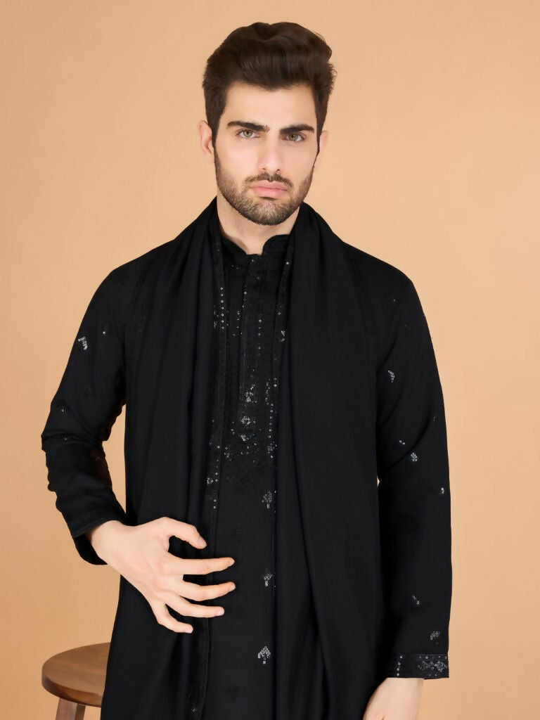 Vastranavya Black Exclusive Festival Wear Viscose Silk Thread with Sequence Embroidered Work Kurta with Dupatta