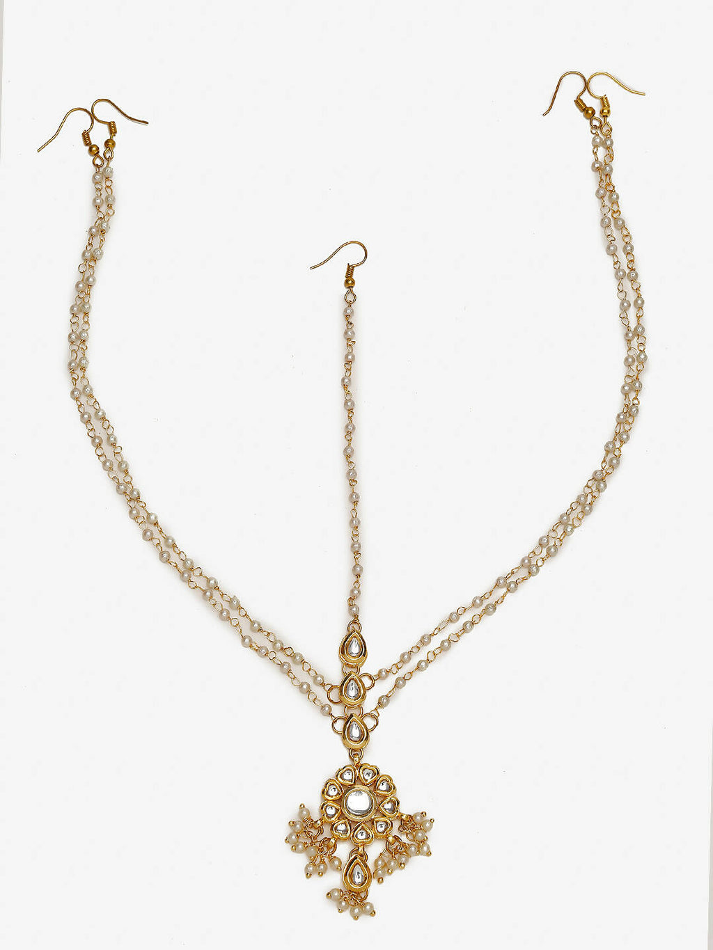 Gold-Plated White Kundan Studded Matha Patti - Ruby Raang - Distacart
