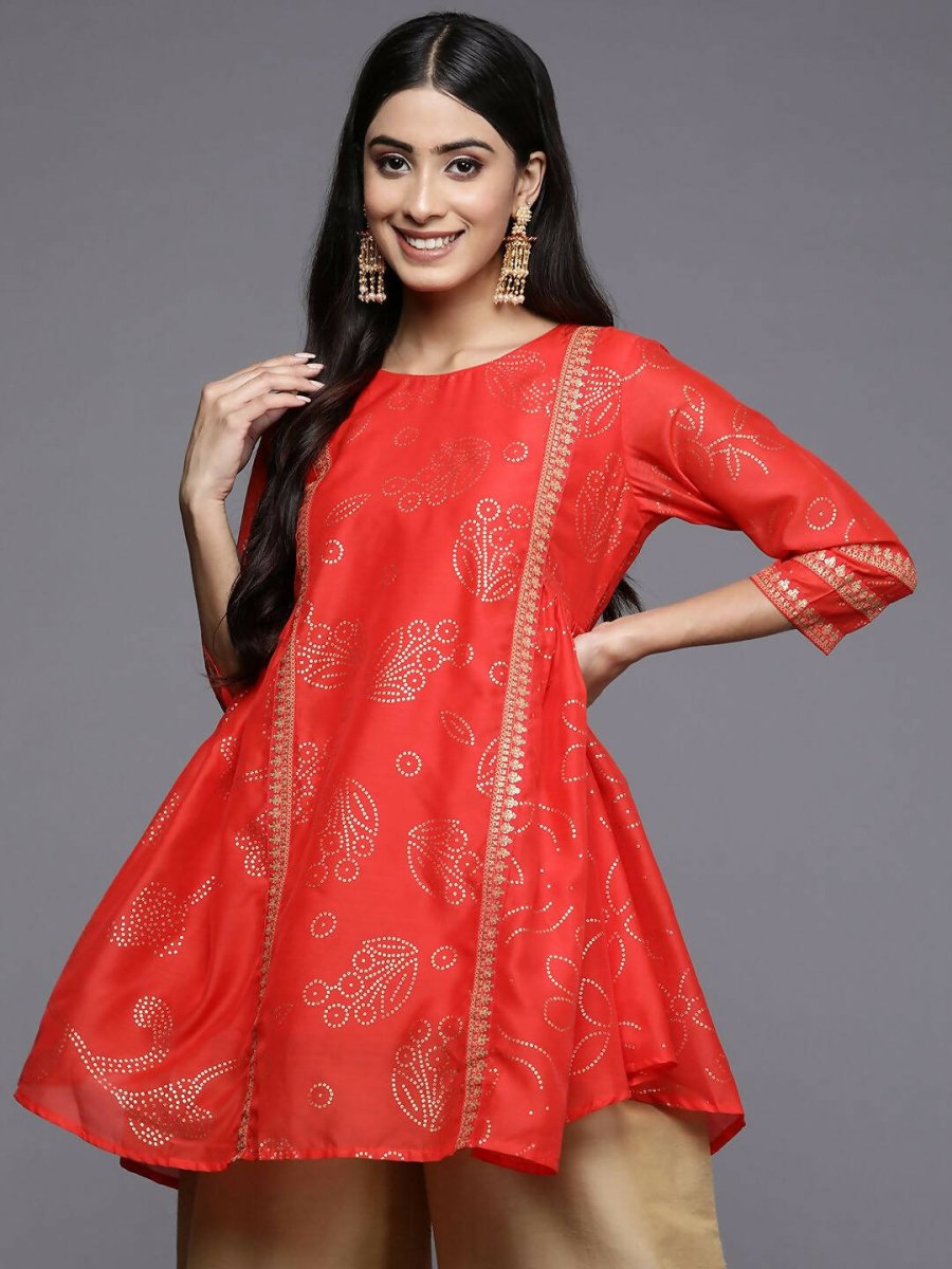 Ahalyaa Womens Red Colour Chanderi Printed Tunic - Distacart