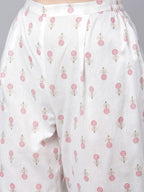 Ahalyaa Women White Pure Cotton Printed Kurta Pant Set