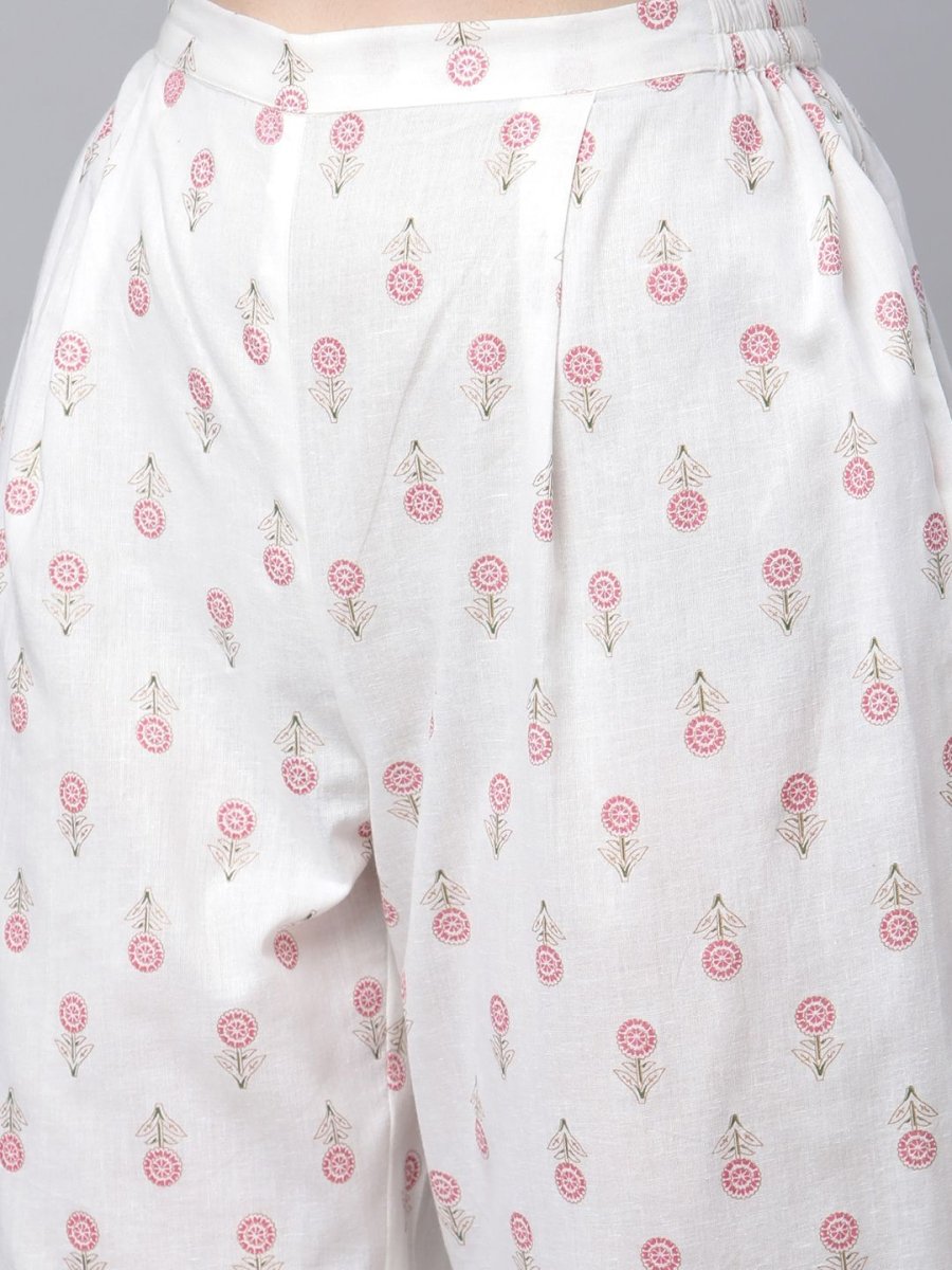Ahalyaa Women White Pure Cotton Printed Kurta Pant Set