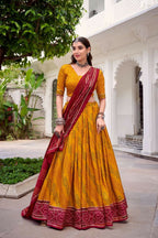 Evanik Yellow Tassa Silk With Bandhej Print Lehenga Choli - Distacart