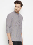 Even Apparels Grey Pure Cotton Short Men's Kurta With Band Collar - Distacart