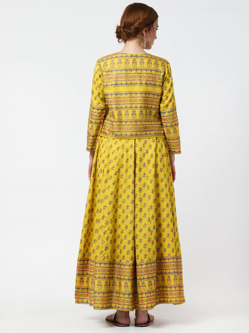 Cheera Women's Mustard Viscose Cotton Long Kalidar Kurta With Jacket
