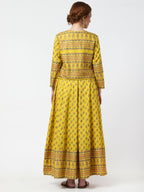 Cheera Women's Mustard Viscose Cotton Long Kalidar Kurta With Jacket