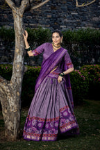 Vastranavya Floral Print With Foil Print Tussar Silk Lehenga With Unstitched Blouse - Purple