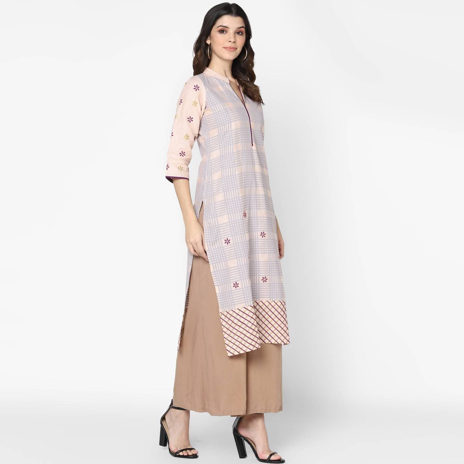 Cheera Hand Block Print Pale Pink Anarkali Kurta (MAAI-062K)