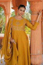 The52 Women's Beautiful Vichitra Silk Fabric Embroidery Work Flared Anarkali Pant and Dupatta Set - Distacart