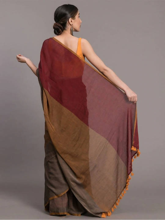 Suta Grey Maroon Colourblocked Pure Cotton Saree - Distacart