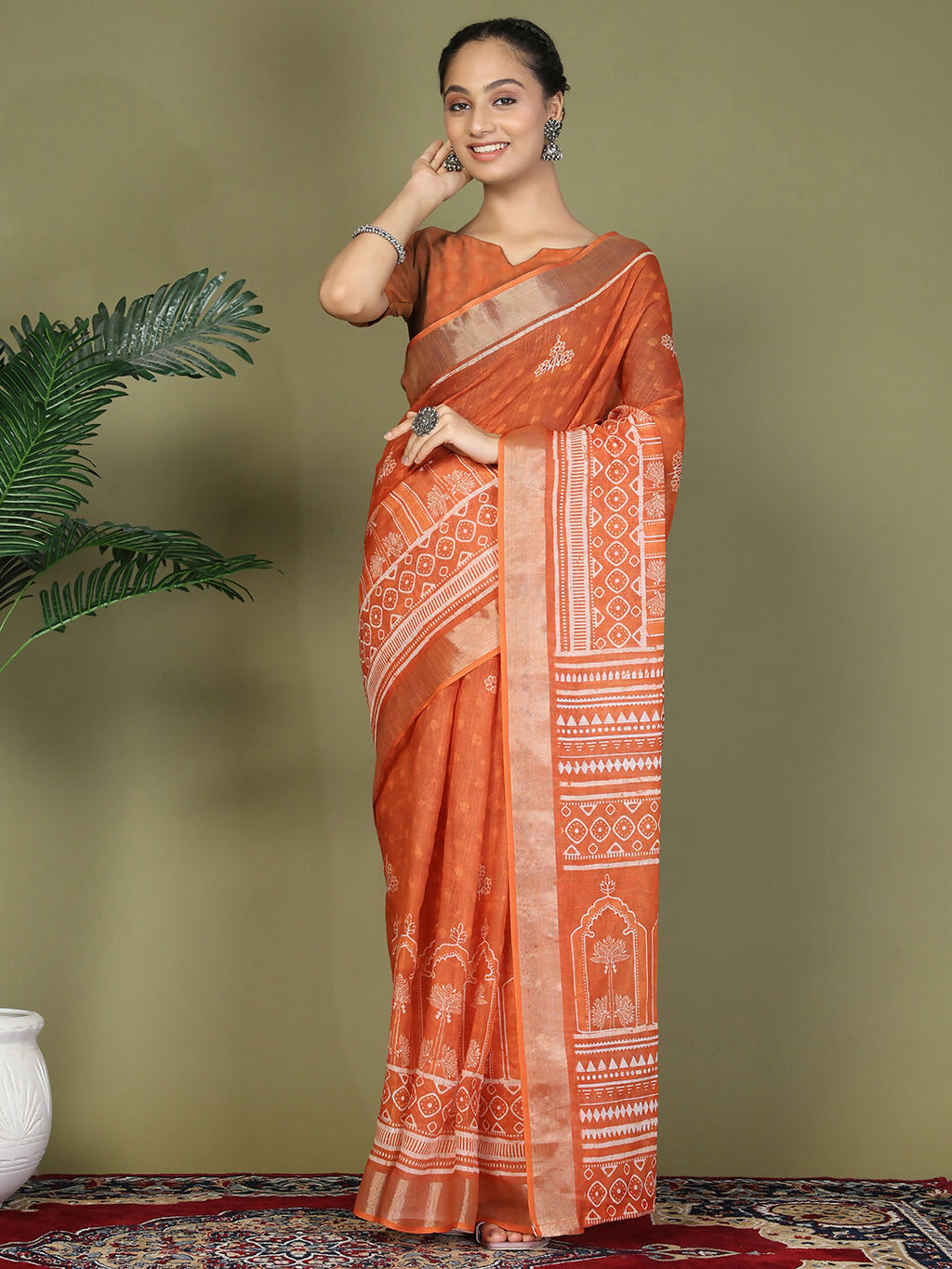 Shree Shyam Fashion Cotton Orange Saree - Distacart