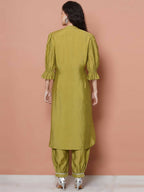 Women Republic Green Art Silk Embroidered Kurta with Afghani Salwar - Distacart