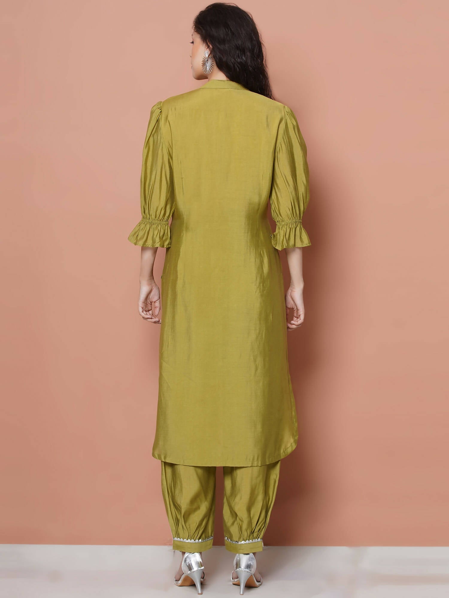 Women Republic Green Art Silk Embroidered Kurta with Afghani Salwar - Distacart