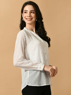 Myshka Women's White Georgette Solid Sheer Shirt