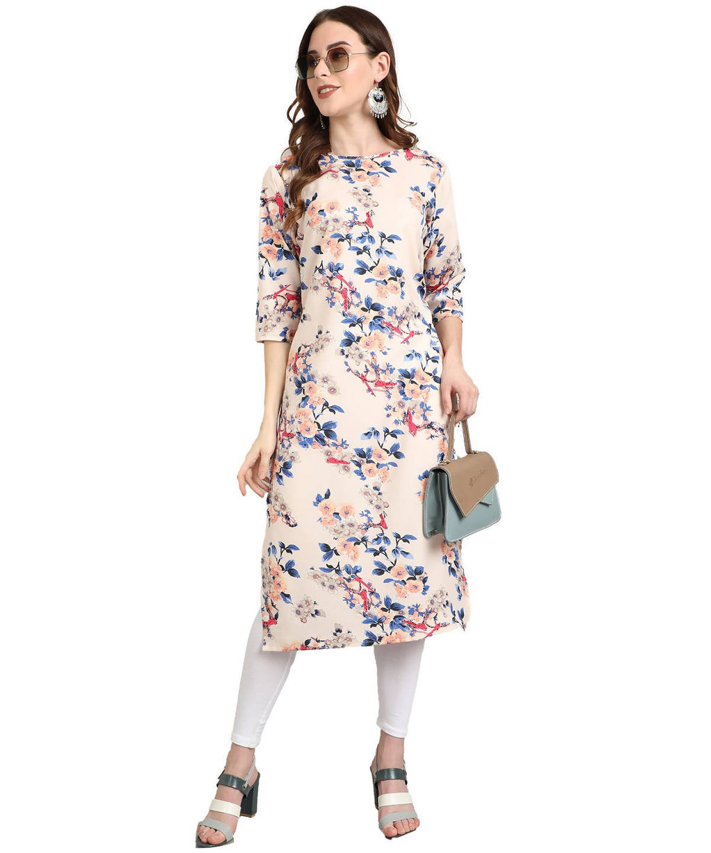 Vamika Cream French Crepe Printed Party Wear/Casual Wear Kurti - Distacart