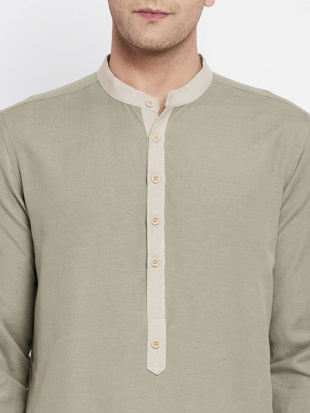 Even Apparels Green Pure Cotton Men's Kurta With Contrast Collar And Placket - Distacart