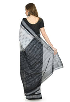 Vamika Sambalpuri Ikat Cotton Dehabandha White & Black Checks Saree - Distacart