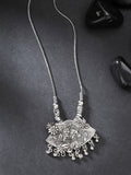 NVR Women's Silver-Toned Radha Krishna Pendant with Chain