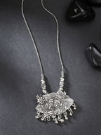 NVR Women's Silver-Toned Radha Krishna Pendant with Chain