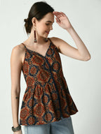 Myshka Women's Rust Printed Sweetheart Neck Top