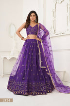 Eilara Women'S Purple Butterfly Net Embroidered Thread Work Designer Lehenga Choli