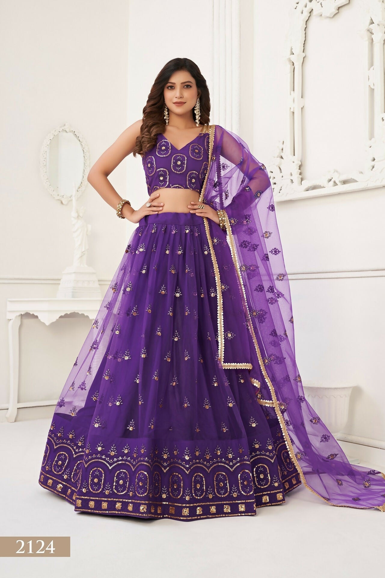 Eilara Women'S Purple Butterfly Net Embroidered Thread Work Designer Lehenga Choli