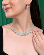 VOJ Silver Plated AD Stone Studded Necklace With Earrings Jewellery Set