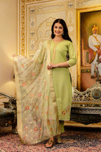 The52 Lemons Women's Beautiful Viscose Shimmer Fabric Embroidered Work Straight Kurta Pant and Dupatta Set - Distacart