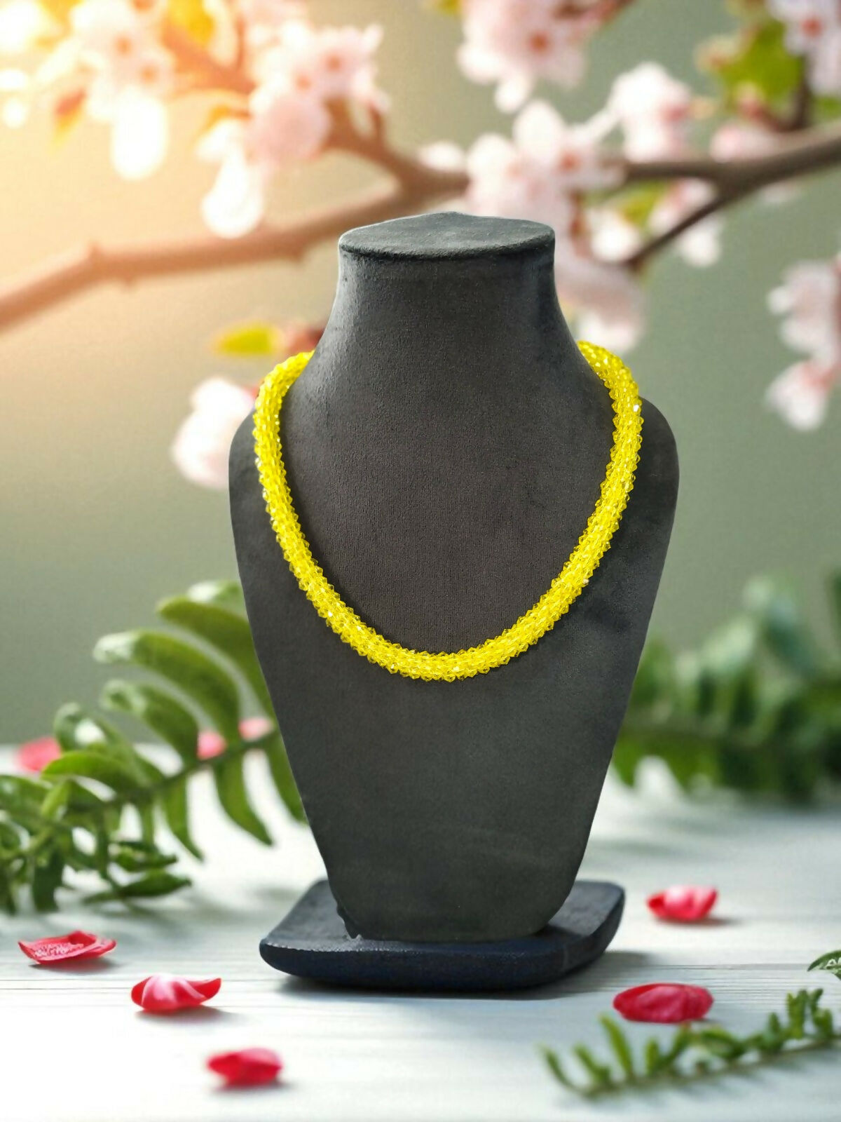 Inhanns Noor-E-Jalwa – Handmade Crystal Bead Necklace -Adjustable - Lemon Yellow