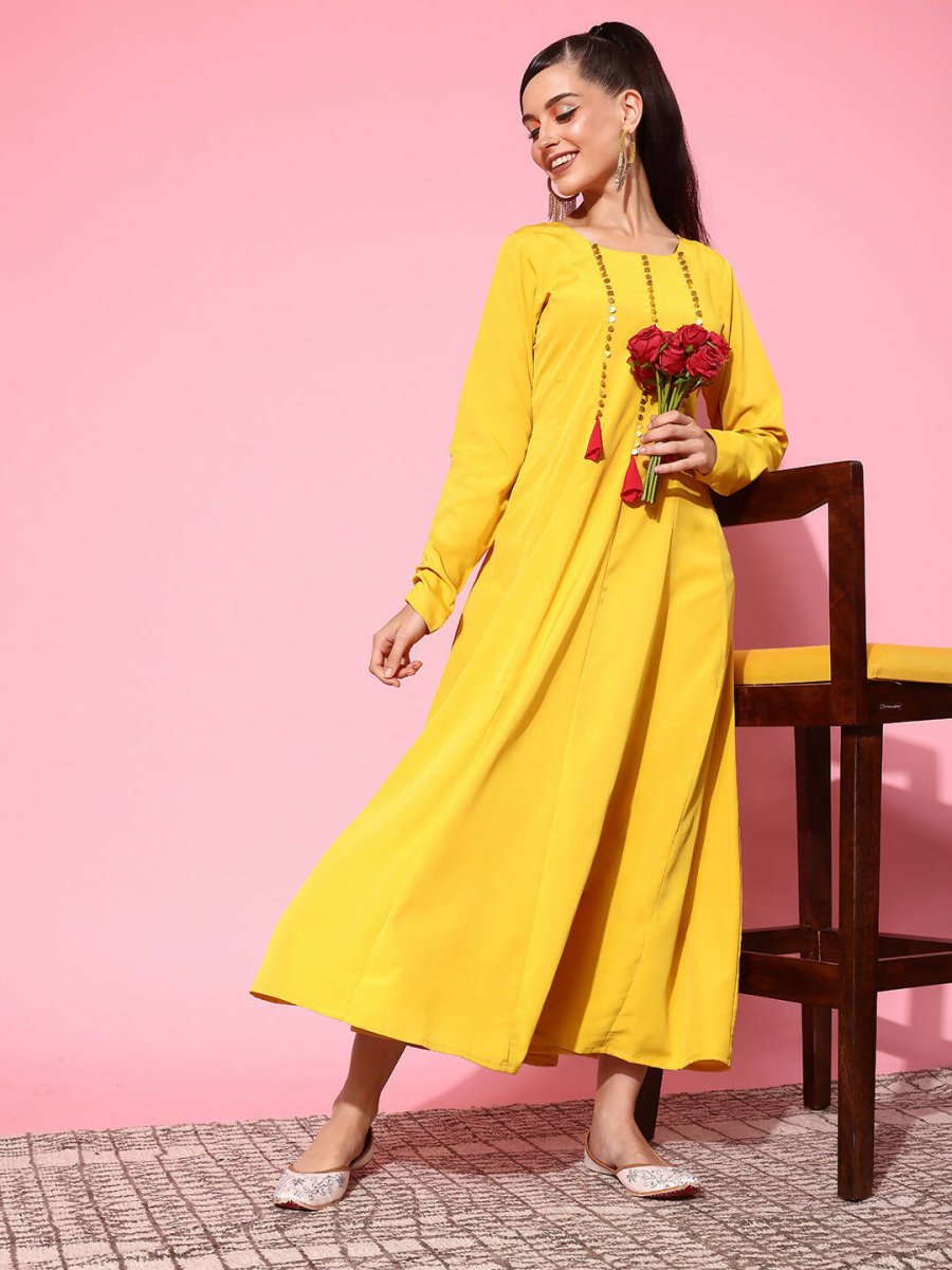 Ahalyaa Women's Traditional wear Ethnic Dress - Mustard - Distacart