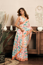 Joban Fashion White Color Block Linen Ready To Wear Saree With Unstitched Blouse - Distacart