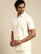 Ramraj Cotton Mens Cotton Cream Colour Half Sleeve Shirt