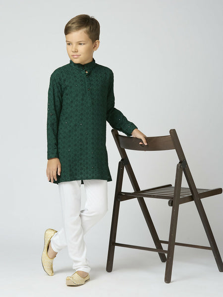Joban Fashion Kids Island Full Sleeves Cotton Kurta and Pyjama Set with Sequin work - Green